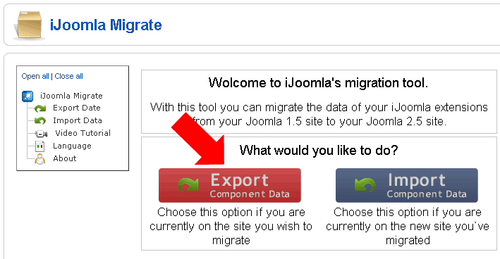 Click the export button to export your meta tags from Joomla 1.5