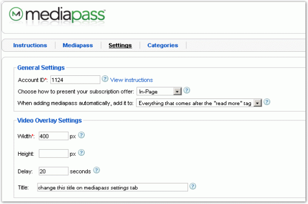 MediaPass for Joomla! Settings