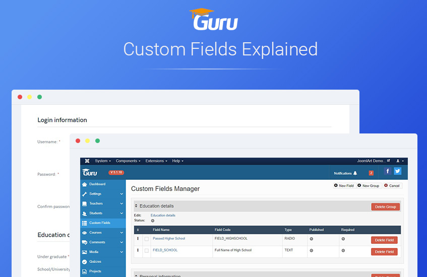 Joomla LMS Extension Guru custom fields