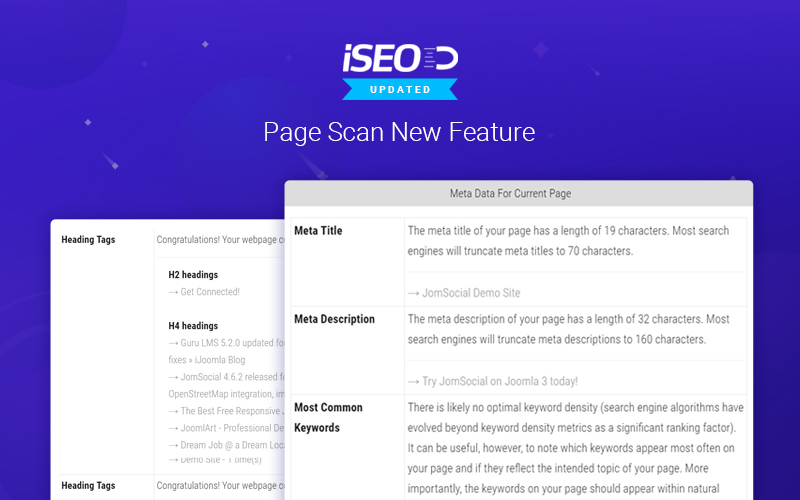 seo joomla extension updated for page scan and more